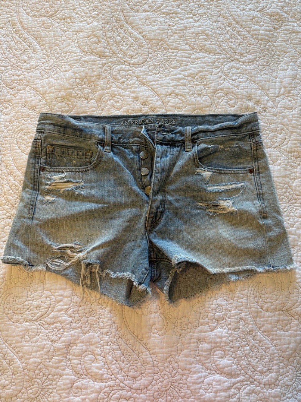 American Eagle Outfitters Light Wash Distressed Denim Cutoff Shorts